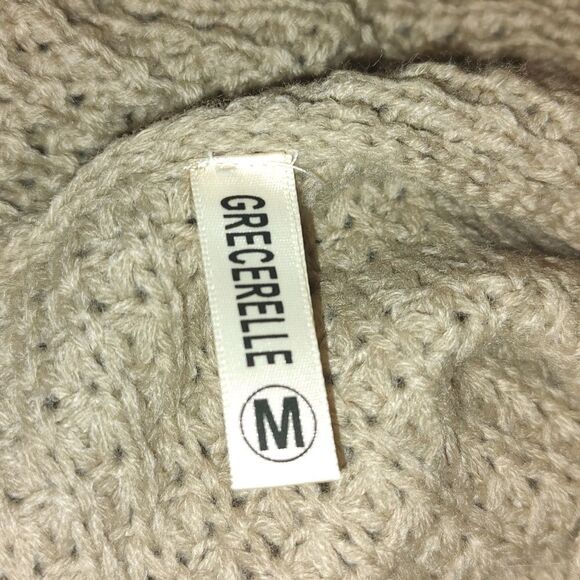 Grecerelle Tan Waffle knit cowl Asymmetric Hem Wrap sweater  cardigan Sz M - Picture 6 of 8